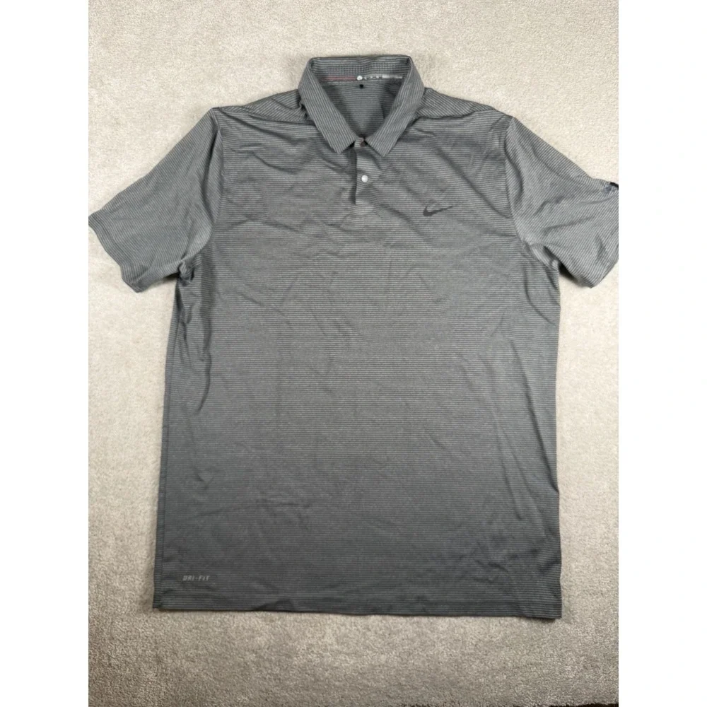 Nike Tiger Woods Polo Shirt XL Gray Golf Dri Fit Performance Striped Hornets**